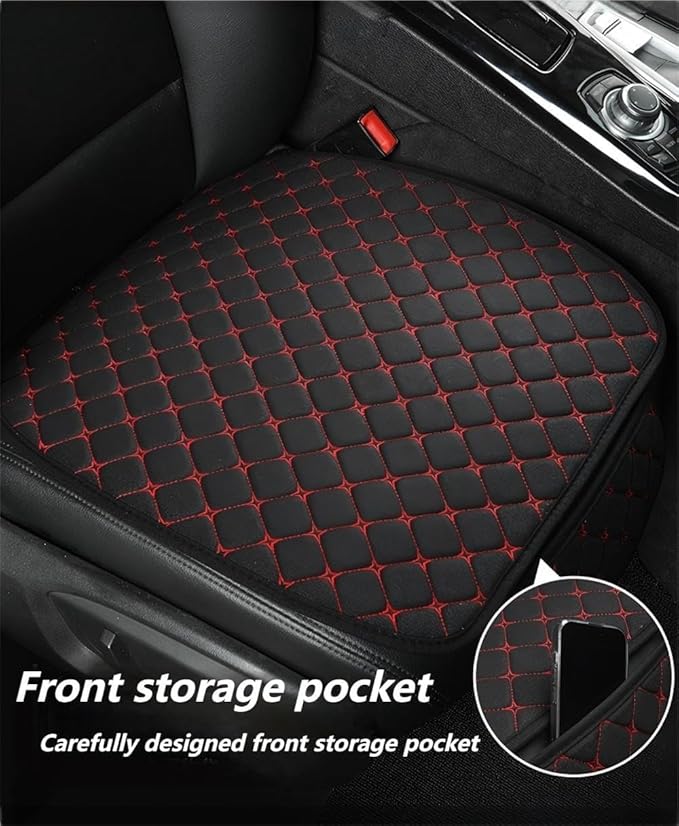 Premium Car Seat Covers for Front Seats, [2-Pack] Plush Soft & Cooling Seat Protector Pads Full Set, Breathable Mesh, Non-Slip Auto Seat Mat for Sweat, Wear Protection (Black red)