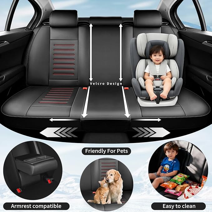 Fit Tucson Premium Leather Car Seat Covers Compatible with Hyundai Tucson 2010-2024 2026, Breathable, Wear Resistant, Airbag Compatible, All-Weather & Full Coverage, Full Set Red Line Black