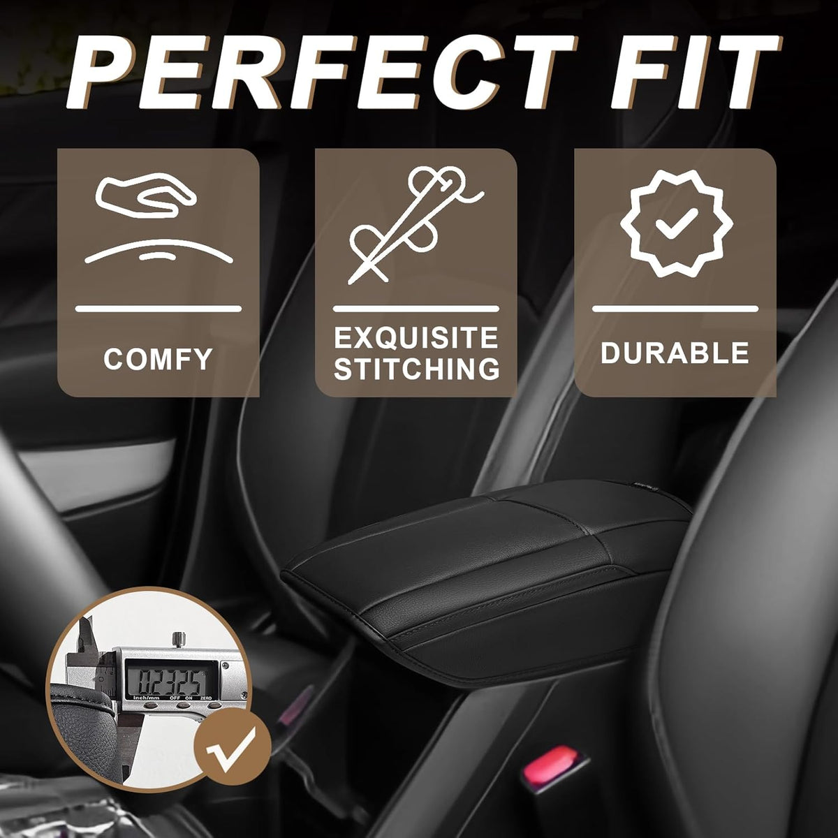 Muslogy Center Console Armrest Cover Compatible with Subaru Forester 2019-2024 Comfort Armrest Pad Arm Rest Cushion Vegan Leather Protector Regular Thick