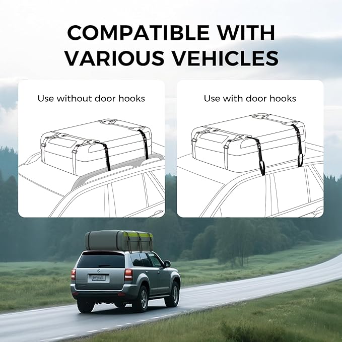 WELKIN Heavy Duty Rooftop Cargo Carrier Bag - 15 Cubic Waterproof Car Roof Bag for All Vehicles with/Without Rack - Includes Anti-Slip Mat, 6 Door Hooks, TSA Lock & Storage Bag - Reinforced Straps