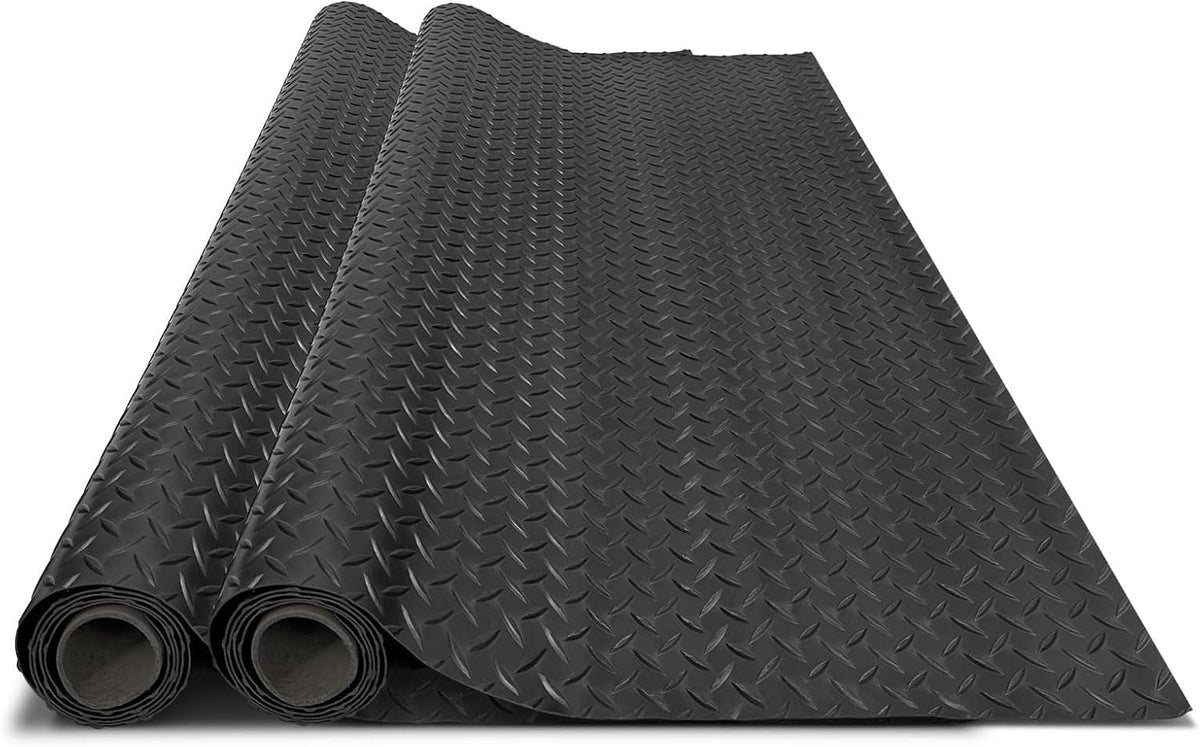 4x6 FT Garage Floor Mat, 2 Rolls 2.8mm Thickened Flooring Roll 48 sqft Diamond Plate PVC Rubber Trailer Mat, Non-Slip Floor Mat for Garage, Motorcycle, Trailer, Pickup Truck, Black