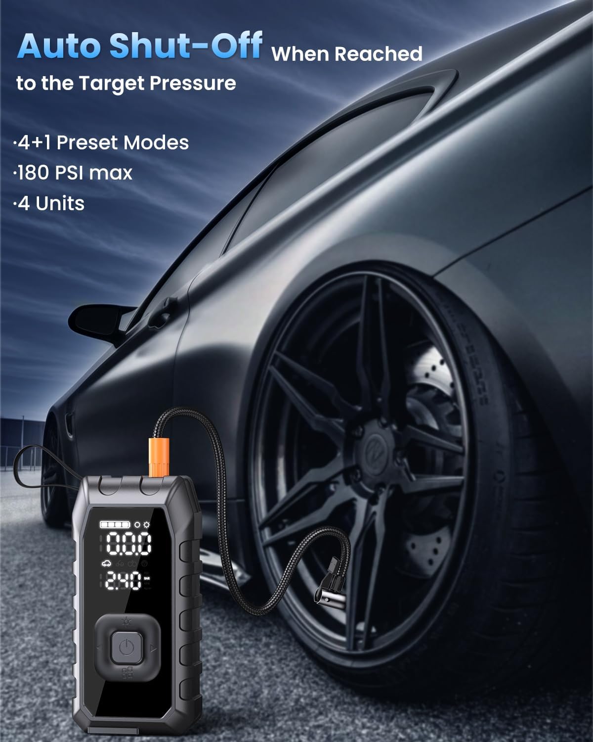 Tire Inflator Portable Air Compressor, 2X Faster Inflation Cordless Air Compressor, 20000mAh & 180PSI & Dual Cylinder, Electric Air Pump for Heavy-duty Vehicles, Car, Motorcycle, Bike, Ball (P235-09)