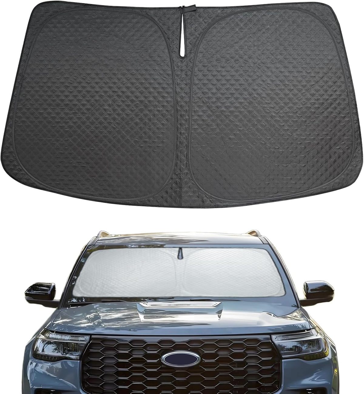 5 Layers Thick Car Windshield Sun Shade for Ford Explorer SUV 2020-2024 2025 - Front Window Sunshade Sun Visor Accessories - Protector Vehicle Reflect UV Sun and Heat