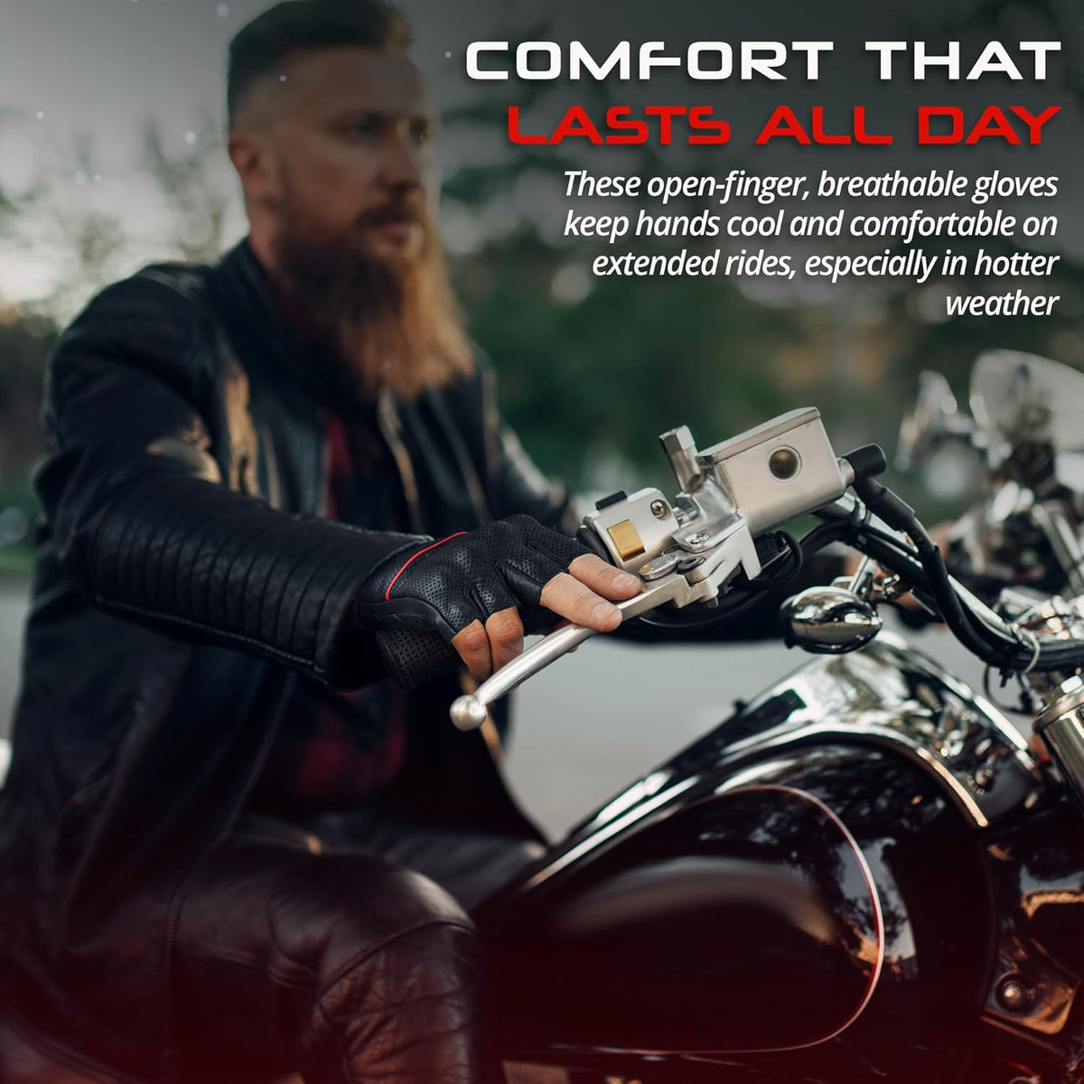 aasportx Motorcycle Gloves - Men's Leather Motorbike Gloves with Touchscreen Function - Non-Slip Pads for Men & Women