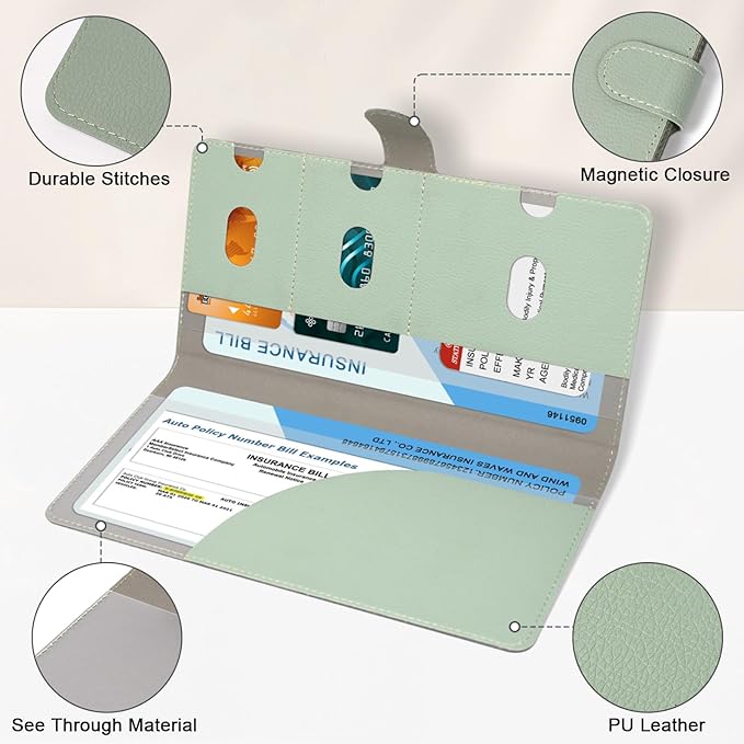 RSAquar Car Registration and Insurance Holder, Vehicle Glove Box Organizer Cool Car Accessories, Car Document Holder for Cards, Driver License & Essential Document, JD-Green
