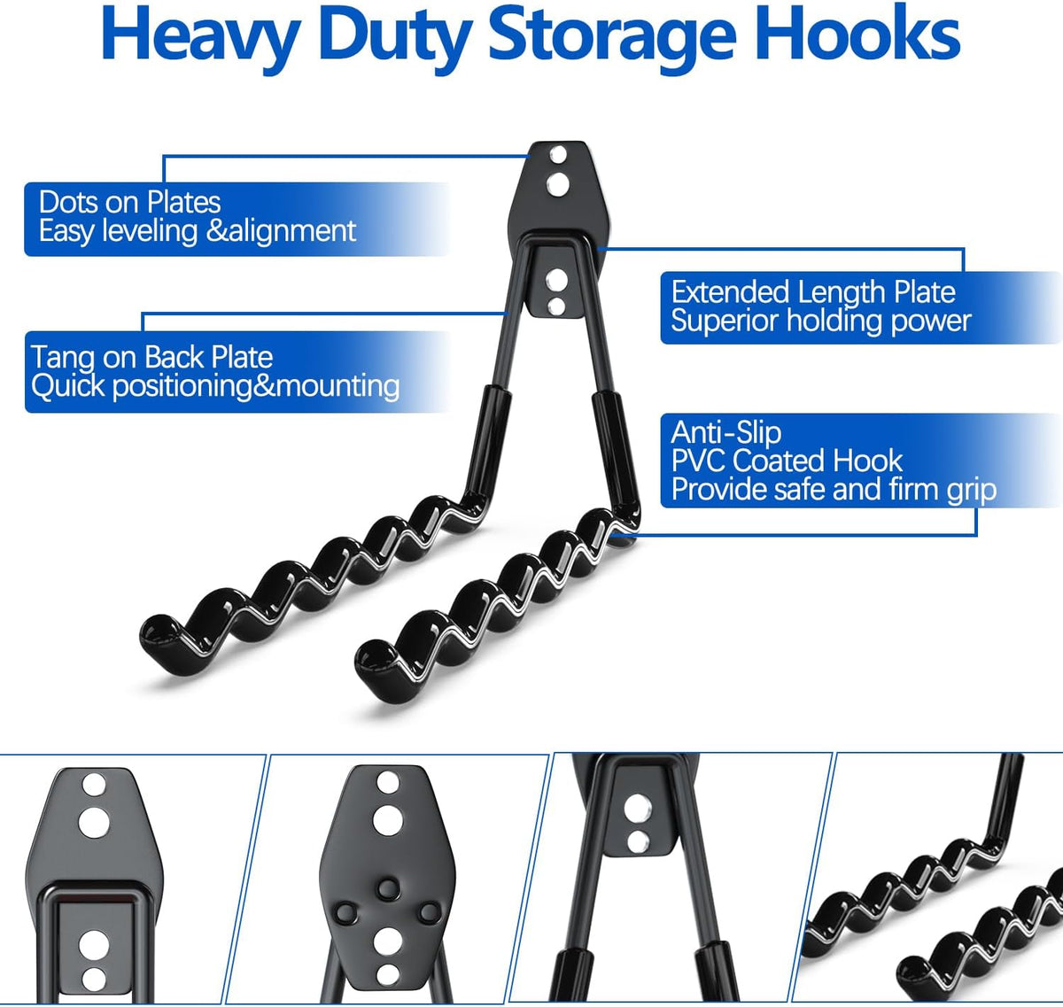 Garage Storage Hooks 14PC, Garage Wall Hooks with 1 Extra Round Strengthen Welding Spot for Hanging & Organizing Shovel, Rake, Chair, Hose(Black)