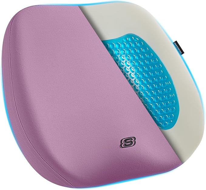 Skechers Seat Cushion Premium Gel & Memory Foam-Office Chair Cushion for Tailbone Pain Relief,Butt Pillow for Office Chair,Car seat Cushion,Long Sitting Office Workers,and Car Drivers,Purple