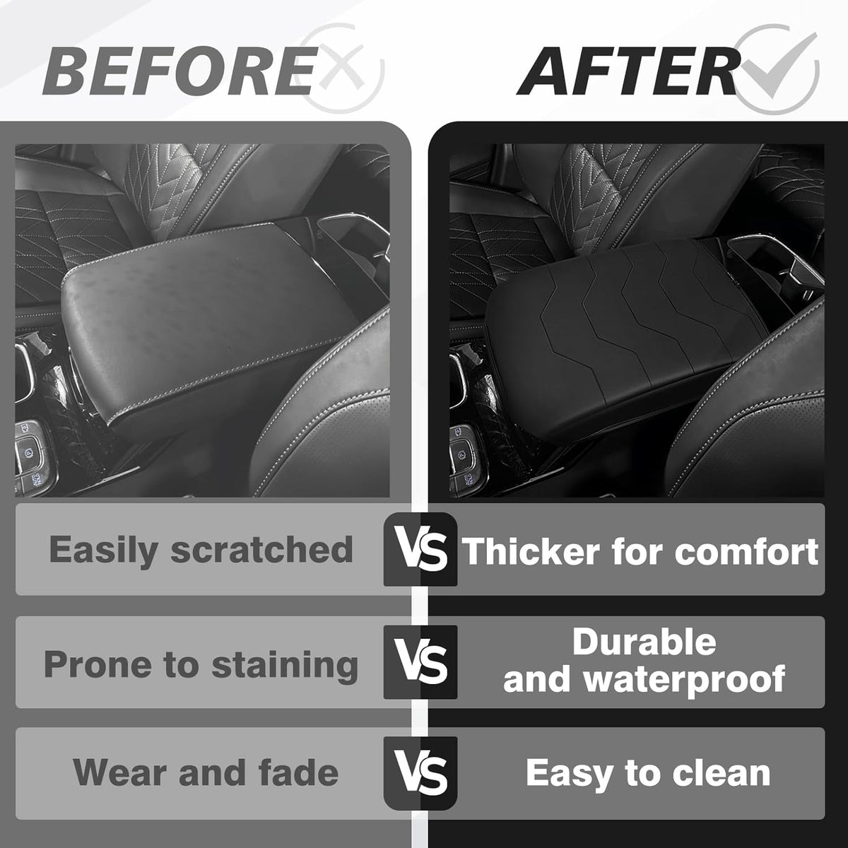 Muslogy Center Console Armrest Cover Compatible with 2020-2024 2025 Kia Telluride Comfort Armrest Pad Arm Rest Cushion Vegan Leather Protector Black Regular Thick