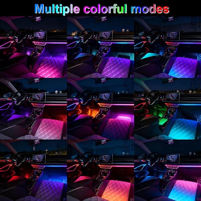 Acrylic Interior Car Ambient Lighting Kits, LED Strip Lights with Wireless APP, Neon Fiber Optic Lights Function LED Strip for Car with Music Modes (10 in 1)
