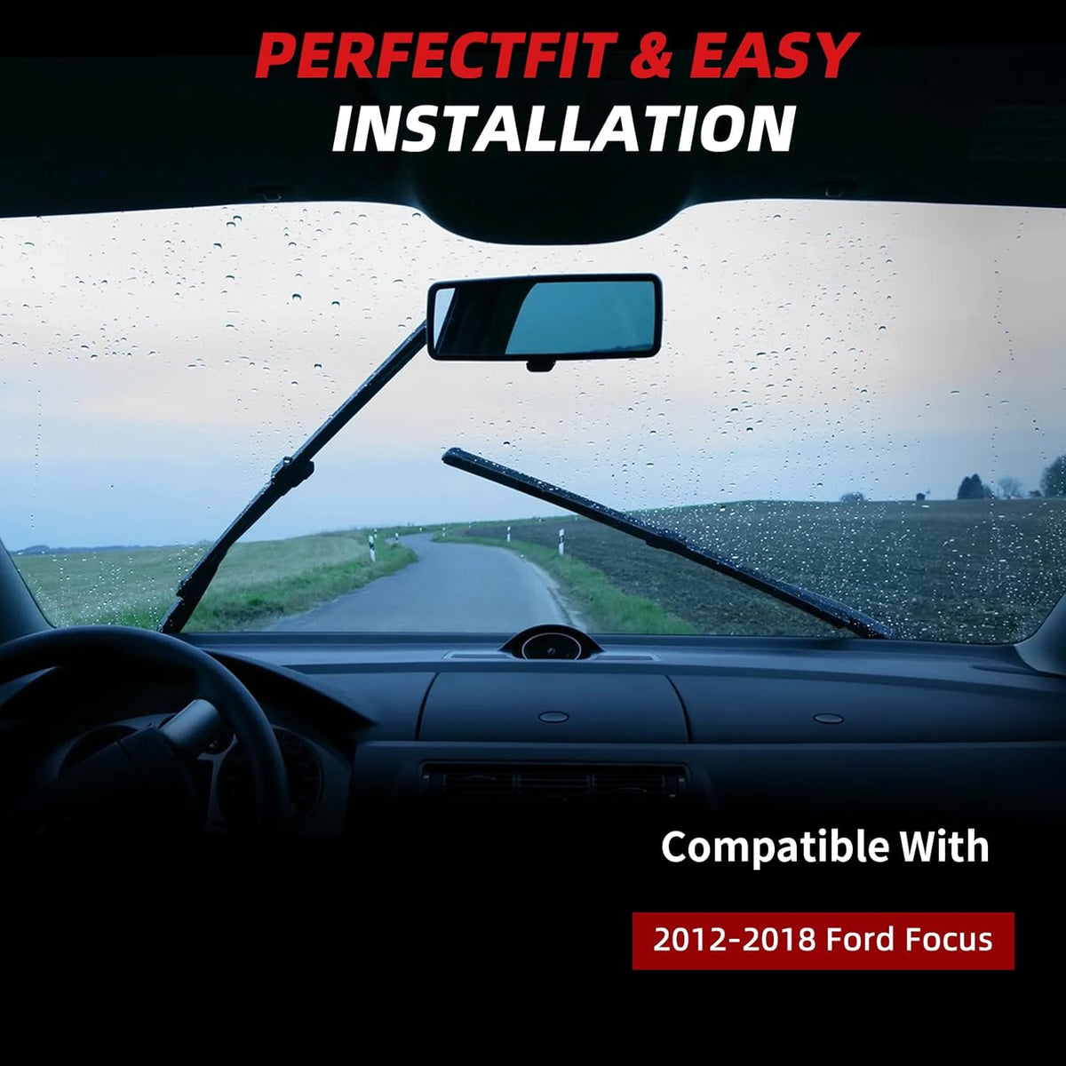 OTUAYAUTO Premium Windshield Wiper Blades - Replacement for Ford Focus 2012-2018 - Precision Fit, All-Weather Performance, Front and Rear Wiper Blades, Pinch Tab - 28"+28"+12" (Pack of 3)