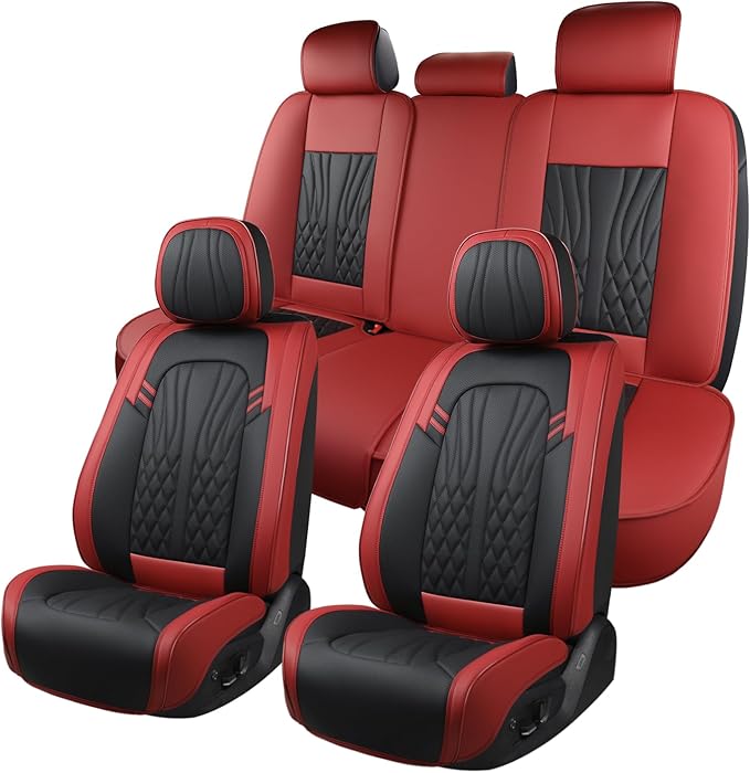 Leather Car Seat Covers,Car Seat Protector Waterproof,Seat Covers Full Set, Car Seat Protectors 5 Seats,Automotive Seat Covers Fit Most Cars Wine Red