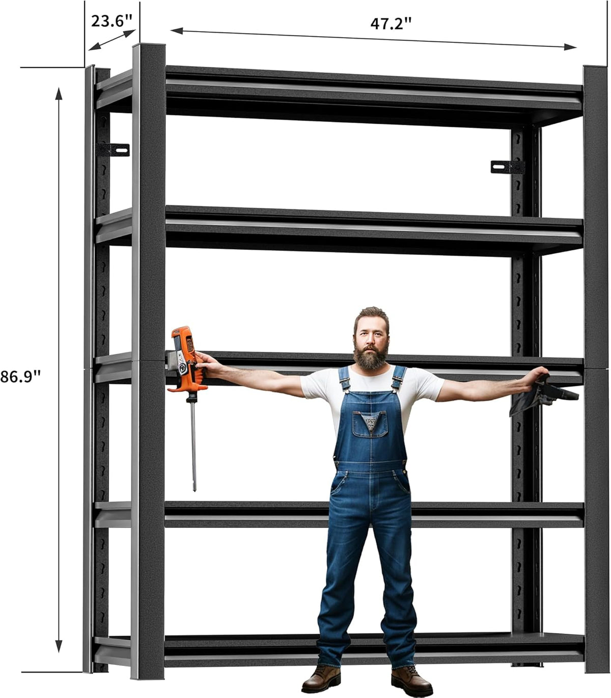 Garage Shelving,87"X48"X24"Inches,Heavy Duty Sturdy Steel Thickened Metal Shelves for Storage,Garage Storage Shelves,Black Shelving Unit Shelf Rack Industrial Shelving Shelf for Basement Metro