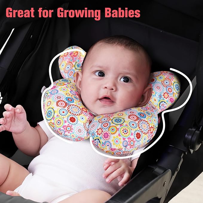KAKIBLIN Baby Neck Pillow, Upgraded Baby Support Pillow,Baby Neck Support Pillow for Carseat, Newborn Neck Support for Car Seat,Pushchair,Travel (Flower)