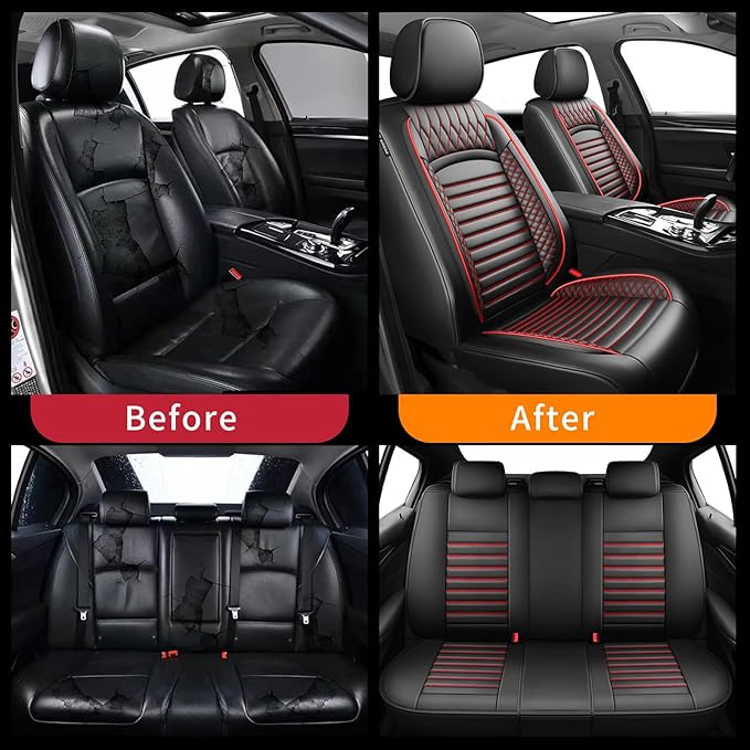 Fit Elantra Car Seat Covers for Hyundai Elantra 2017-2024 2025 2026 - Upgraded Premium Waterproof & Breathable Leather,Airbag Compatible, All-Weather Seat Cushion Protector(Full Set,Black+Red)