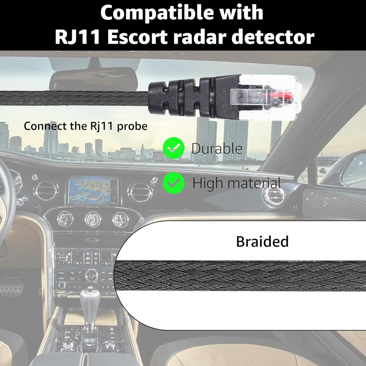 1PC RJ11 Replacement Mirror Wire Power Cord for Escort Radar Detectors，Fits Max 360C MaxCam Redline,Max Max2 Max 360,Inline Fuse,9500ix 8500x50 Redline Models ﻿