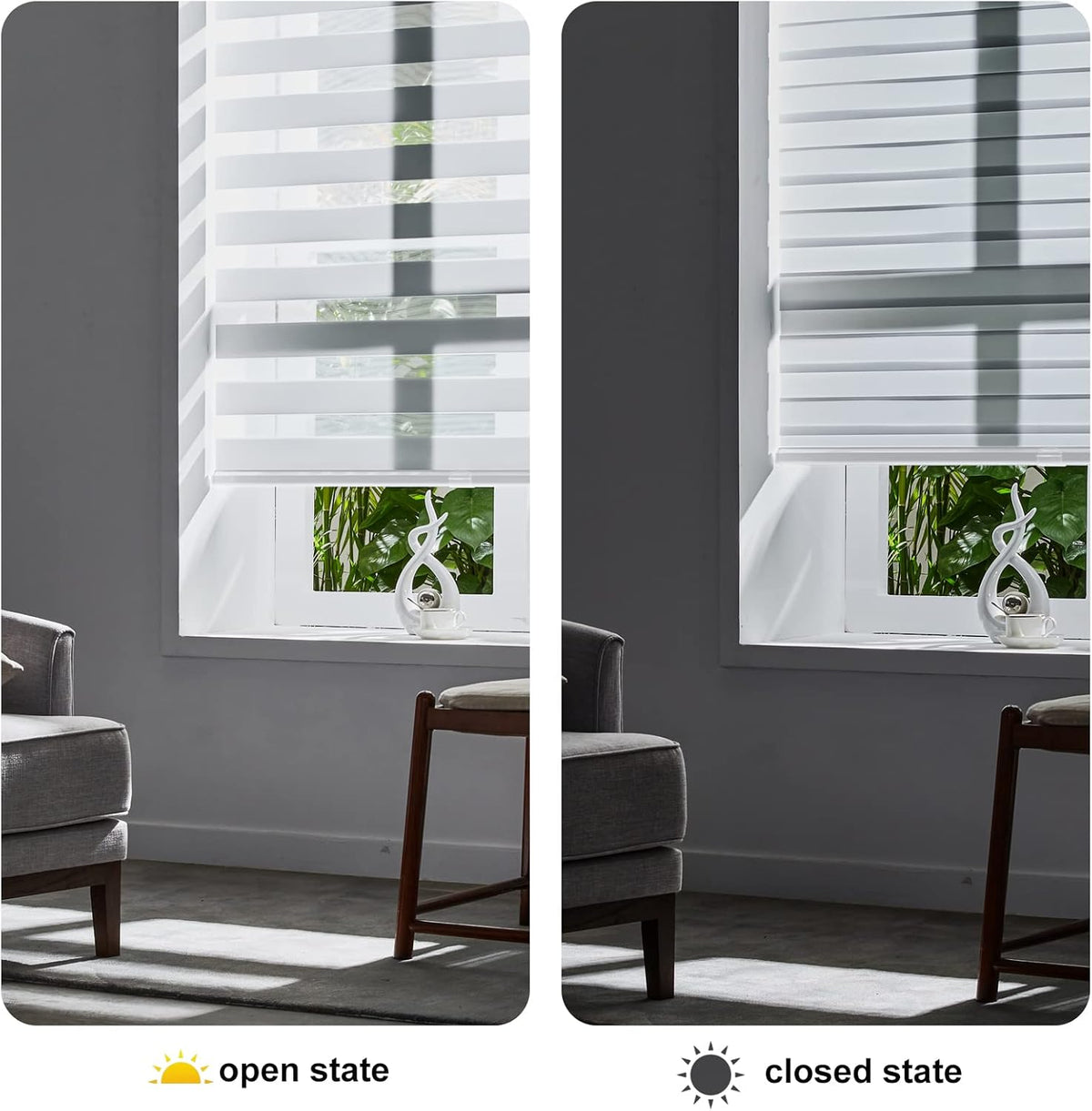 Persilux Cordless Zebra Roller Window Shades Free-Stop Roller Blinds (46" W X 47" H, White) Light Control for Day and Night, Light Filtering Sheer Roler Shades for Windows, Easy to Install