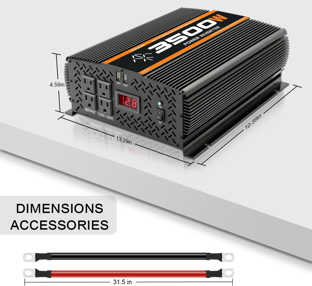 3500 Watt 12v Power Inverter for Vehicles car Truck RV Solar, dc 12v to 110v ac Converter with 4 AC Power Outlets 2 USB Ports LCD Display-3500W