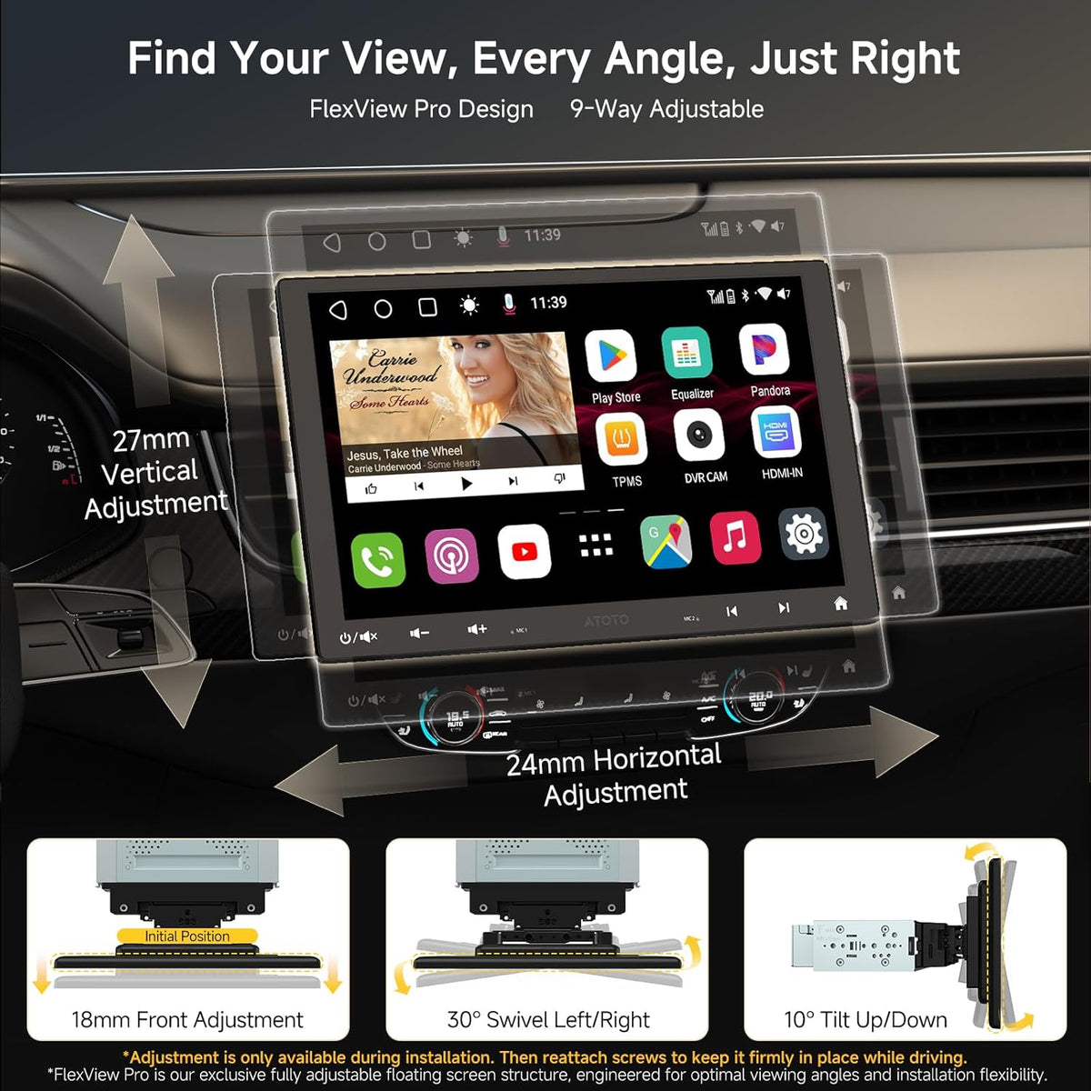 10" Android Car Stereo for Double Din & Single Din, Floating Screen Head Unit with 4G LTE, Dual BT, Wireless CarPlay&Android Auto, AI-Chat, 4G+32G, Backup Camera with Live Rear View