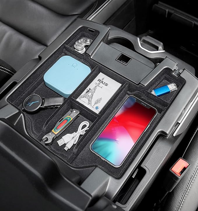 PIMCAR Center Console Organizer Upgrade Flocked Liner Interior Compatible with Dodge RAM 1500 2500 3500 2019-2025 2026 ABS Plastic Material Shell Armrest Box Insert Tray Accessories