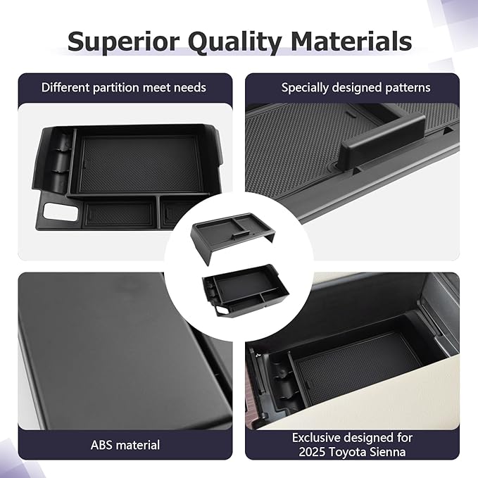 LUWU 2025 2026 Sienna Accessories for 2025 2026 Toyota Sienna Accessories Dashboard Storage Tray Center Console Organizer, Armrest Console Tray Storage Box Black 2-Pack (ONLY for 12.3-INCH Screen)