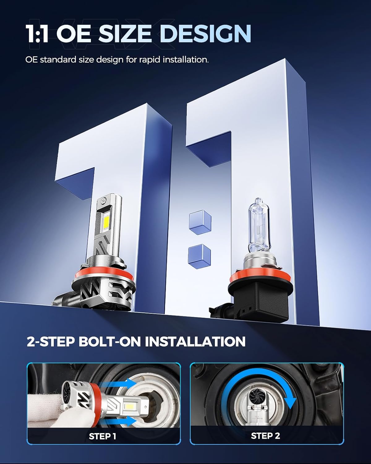 2025 10X Brightener H11 Led Bulb for Car Owners, 50000Lm H9 for Drivers at Night, H11 Bulb During Bad Weather, H8 H9 1:1 Real Size, 100000 Hours Lifespan, 99% Fit Your Vehicles, Plug & Play, 2 Pack