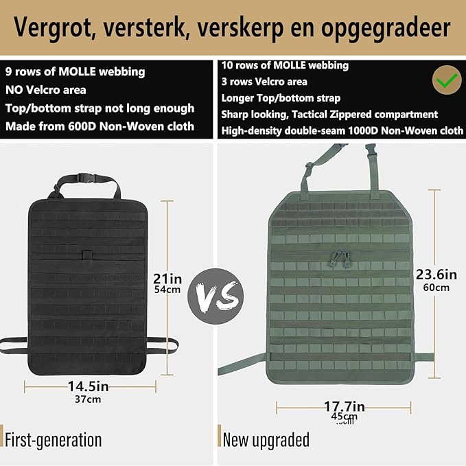 Universal Tactical Seat Back Organizer Vehicle Molle Panel Organizer Storage Bag with 5 Detachable Molle Pouch for All Vehicel Such as Jeep,Truck,SUV, Car, Ford,Chevy etc