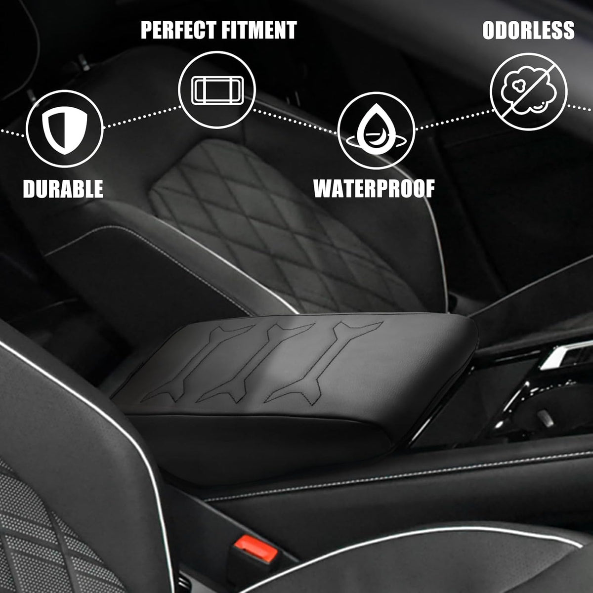 Muslogy for 2024 2025 Atlas & Cross Sport Center Console Pad Armrest Cover Protector Vegan Leather Extra Soft Armrest Box Lid Pad Compatible with Volkswagen Atlas/Cross Sport Accessories (V2_Black)