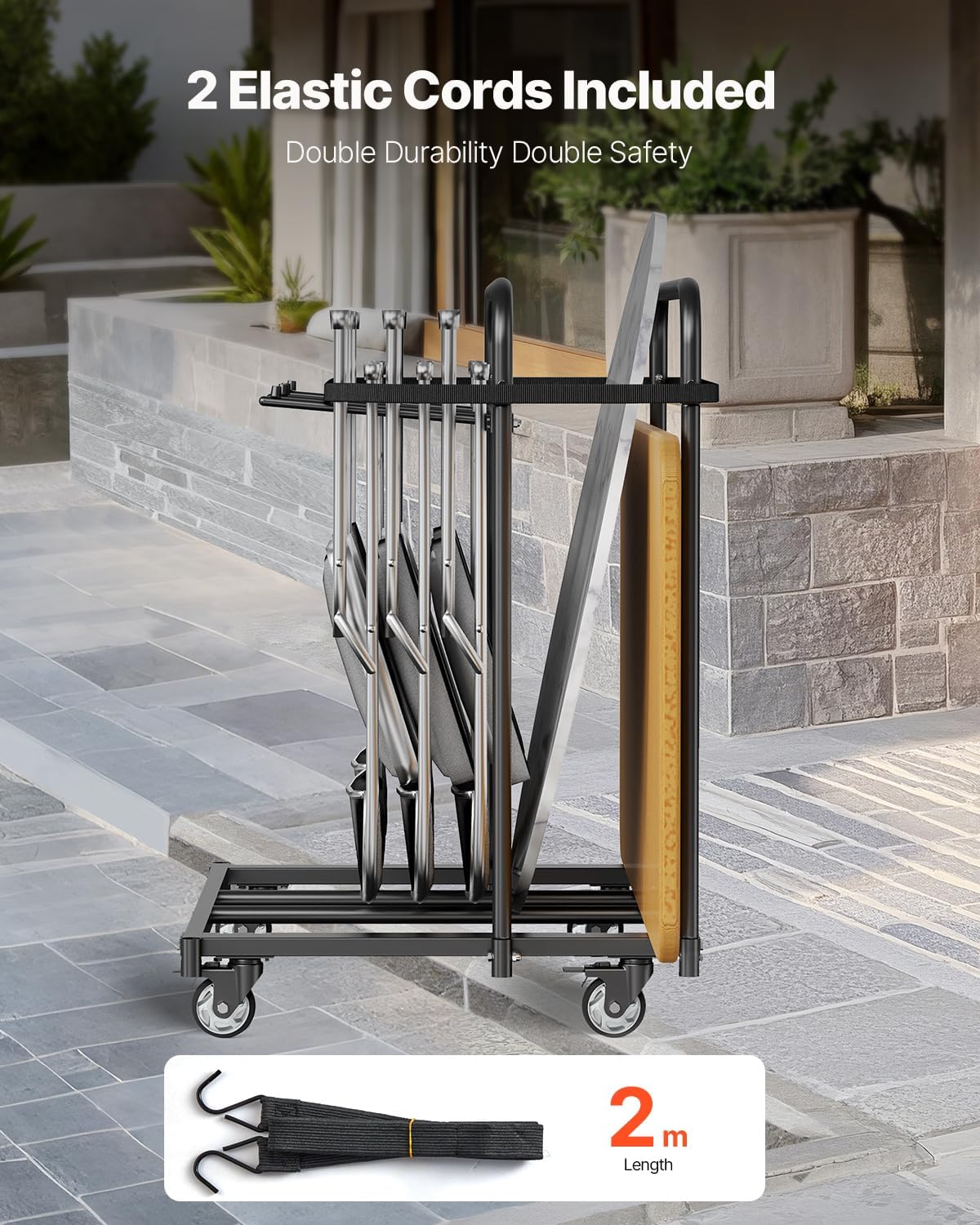 VEVOR Folding Chair Rack, 400 LBS Capacity, Heavy-Duty Chair Cart for 5 Tables+14 Chairs, Chair Storage Dolly Chair Holder w/Swivel Casters and Locking Wheels,for Party Event,Hotel, Matte Black