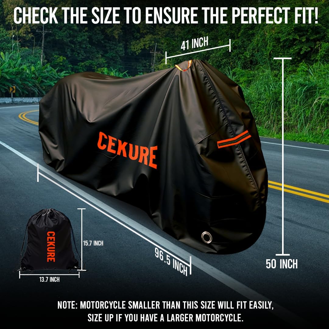 Your Ride! Heavy Duty Motorcycle Cover Waterproof Outdoor 210 Oxford Fabric with Heat Sealed Seams Ultra Waterproof Fits up to 96" All Weather Scooter Cover for Sport Bike with Carry Bag