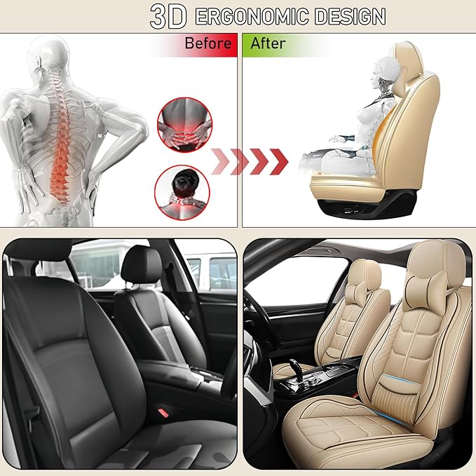 Leather Car Seat Covers Fit for Toyota Matrix 2003-2013, 5 Seater Car Seat Cover, Premium Waterproof, Scratch Resistant Car Interior Accessories (Full Set with Pillow Beige)
