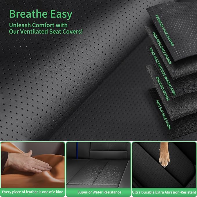 Fit Passport Car Seat Covers for Honda Passport 2019-2025 2026 - Upgraded Premium Waterproof & Breathable Leather,Airbag Compatible,All-Weather Seat Cushion Protector,Full Set,Black-Blue