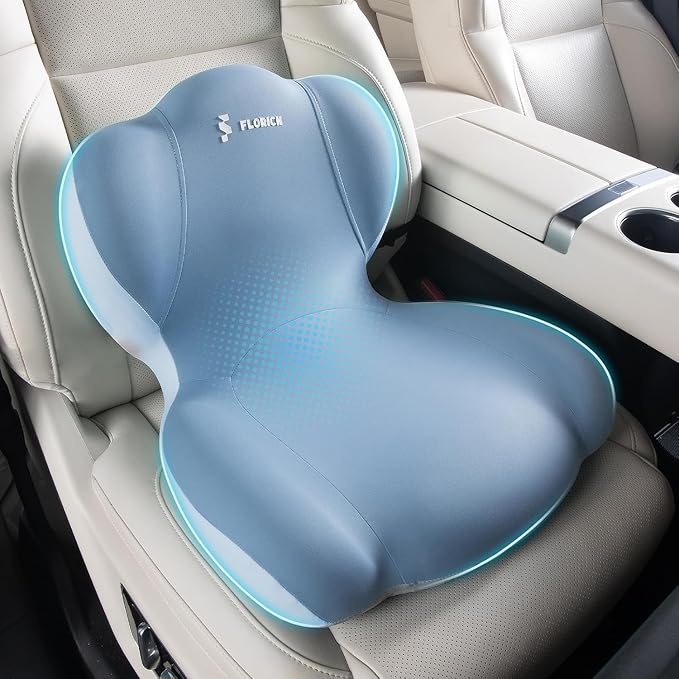 FLORICH Memory Foam Truck Seat Cushion,Car Seat Cushion and Lumbar Support Pillow for Office Chair, Ergonomic Back Support & Sciatica Relief for Long Drives(Blue)