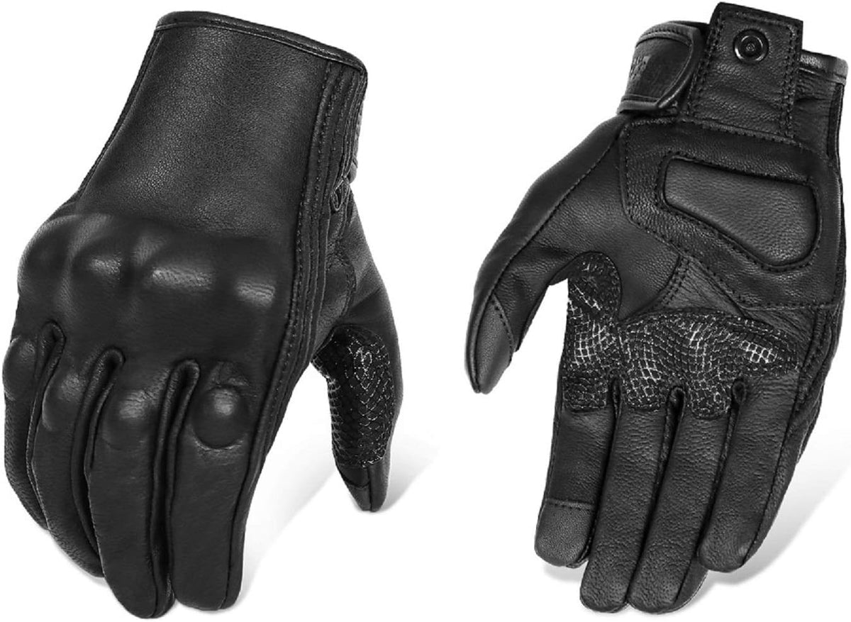 Updated Men’s Goat Skin Leather Motorcycle Gloves Touchscreen Knuckle Protector Motorcross Racing Gloves (Updated,Non-Perforated, XL)