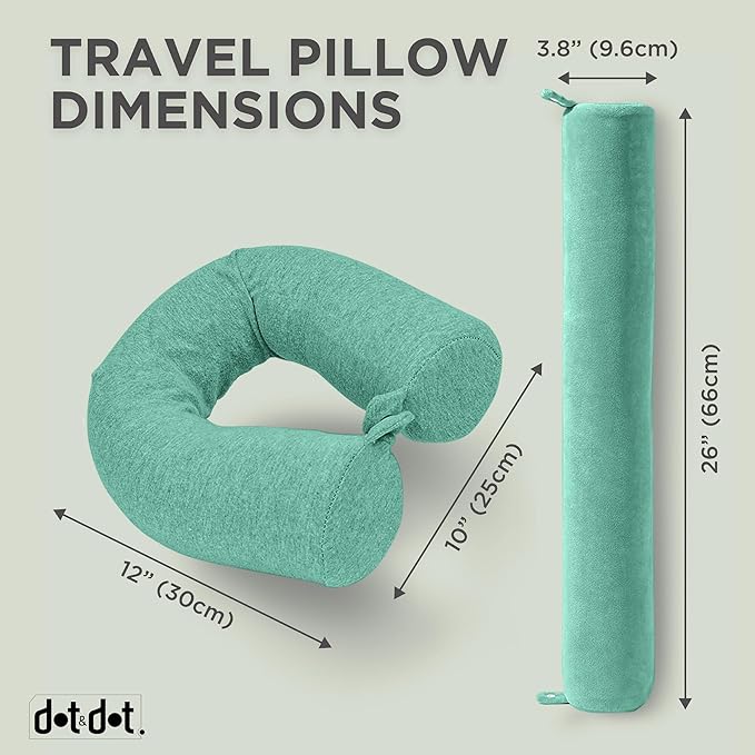 Dot&Dot Twist Memory Foam Travel Pillow for Airplanes - Travel Neck Pillow for Sleeping - Airplane Pillow for Neck Support - Adjustable, Bendable Neck Roll Pillow (Mint, One Size)