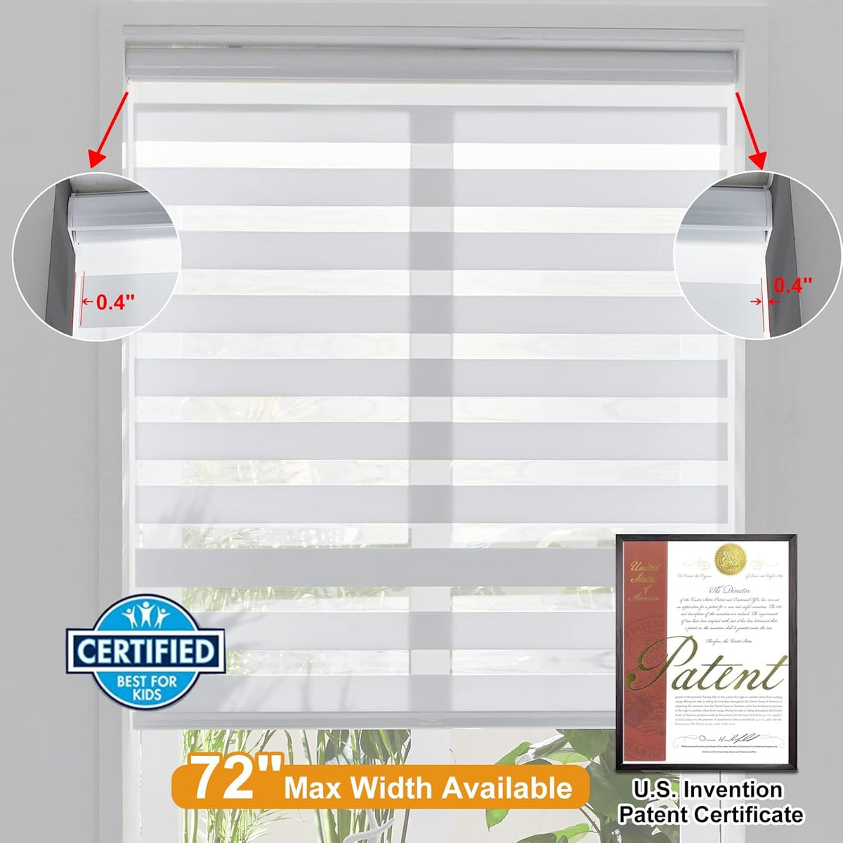 Persilux Zebra Blinds for Windows, Cordless Roller Blinds (34.5" W x 72" H, White) Light Filtering Sheer Window Treatments, Light Control for Day and Night, Room Darkening Roller Shades for Windows