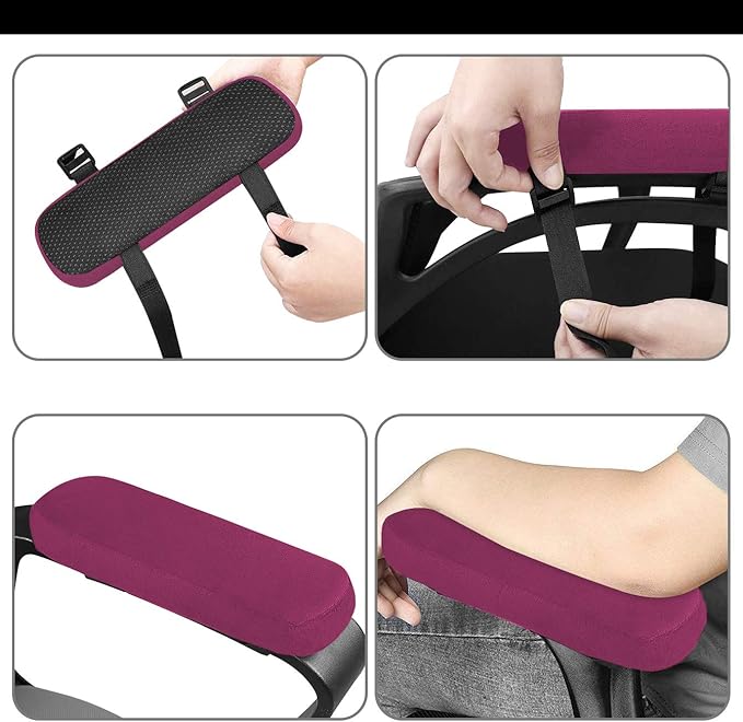 MOSISO Chair Armrest Pads (2 Pack), Memory Foam Home/Office Chair Arm Rest Covers Comfy Computer Gaming Elbow Cushion Removable Washable Elbow Support Forearm Pressure Relief, Wine Red