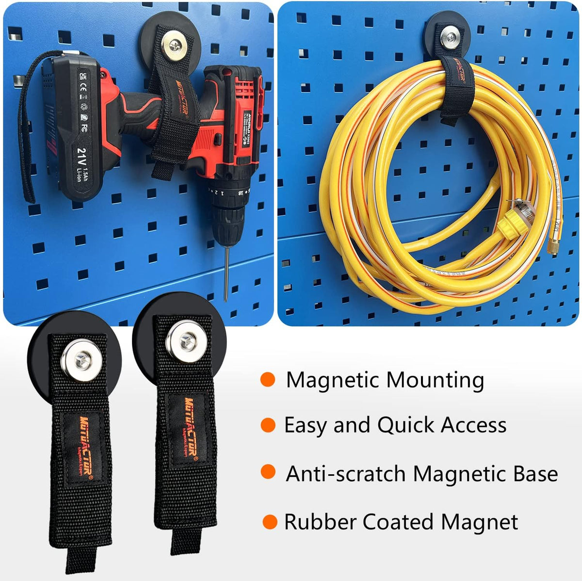MUTUACTOR 2packs Magnetic Hooks Heavy Duty,Strong Magnet Garage Hook Large Capability for Hanging Cables Rubber Coating Mounting Magnet Storage Hooks for Garden Hoses Ropes Cordless Drills Tools Box