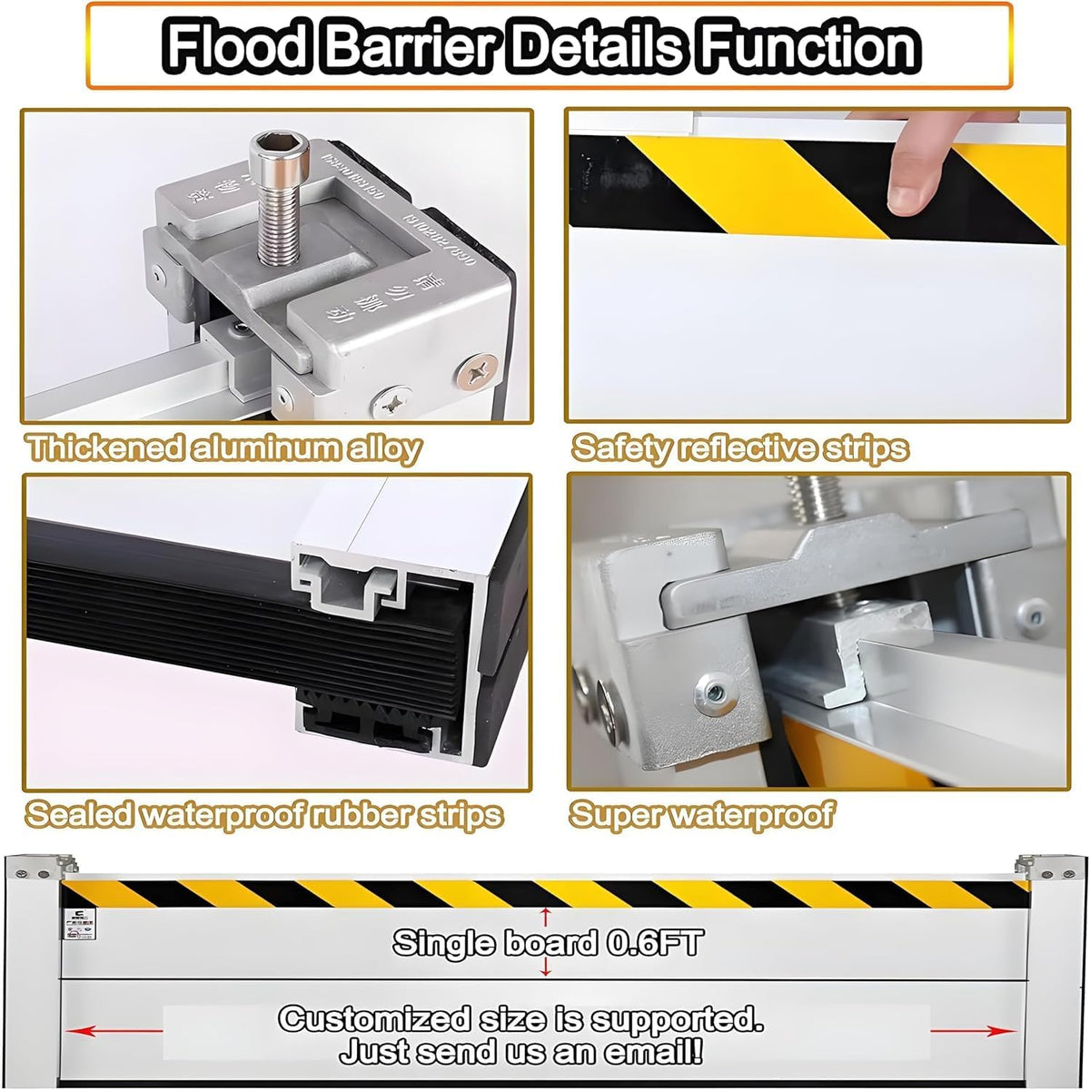 Flood Barriers for Home Exterior - Aluminum Alloy Outdoor Easy Flood Barrier Garage Doors Water Barriers for Flooding,H15.7 Inch/L15.5FT