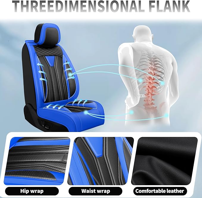 Fit Rogue Car Seat Covers Compatible with Nissan Rogue 2011-2025 2026 - Full Set Premium Leather， Waterproof Breathable， All-Weather Seat Cushion Protecto&Airbag Compatible （Blue & Black