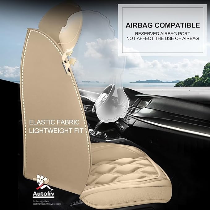 AOMSAZTO Front Seat Covers Fit for Honda Civic 2003-2015 Waterproof Faux Leather Car Seat Cover Compatible with Airbag(2PCS Front, Beige)