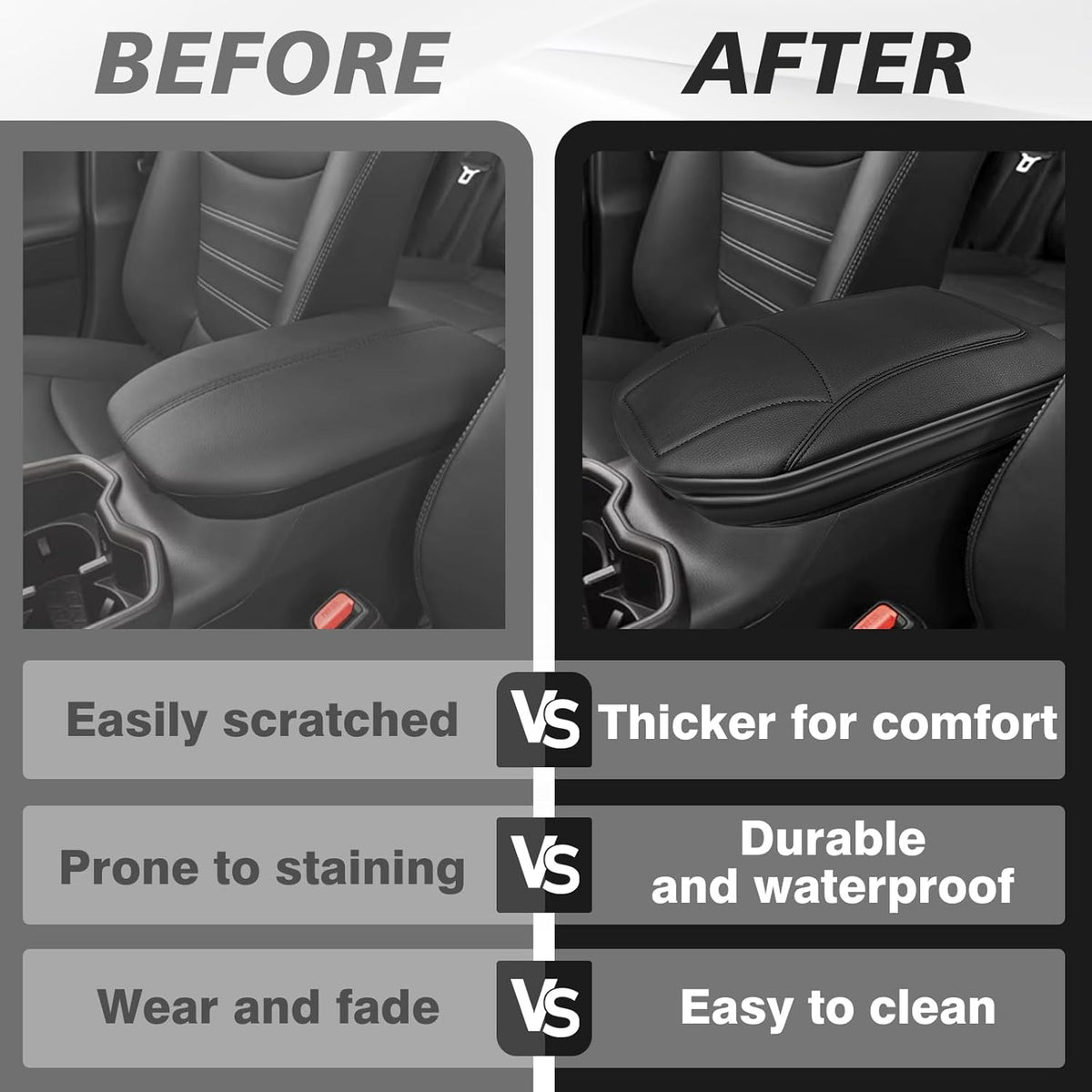 Muslogy Center Console Armrest Cover Compatible with Toyota RAV4 2019-2025 Comfort Armrest Pad Arm Rest Cushion Vegan Leather Protector 1-Inch Extra Thick