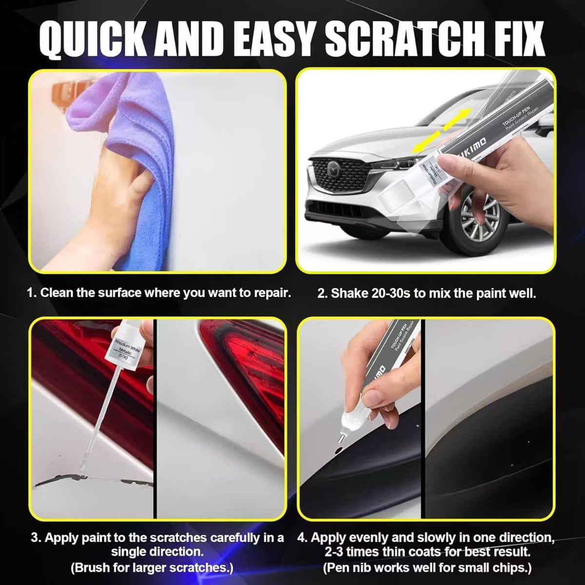 KIKIMO for Mazda Touch Up Paint(Machine Gray Metallic(46G)), Car Paint Repair Kit for Mazda, 2 In 1 Scratches Repair with Pen Tip and Brush, Color-Matched for Quick & Easy Fix
