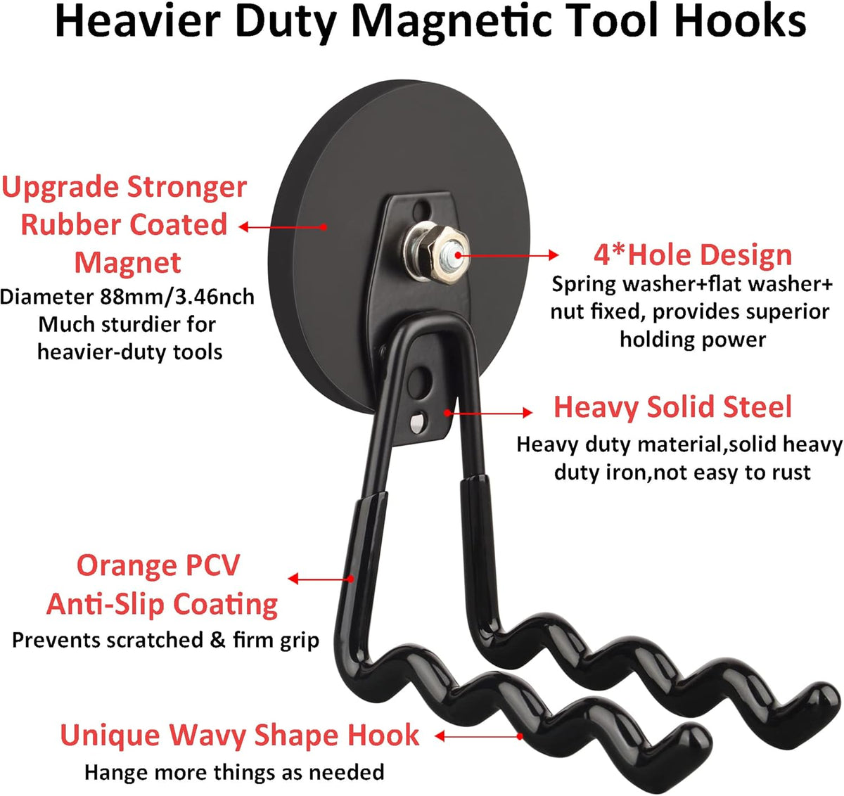 ULIBERMAGNET Magnetic Hooks - Heavy Duty Power Tool Organizer with Large Magnets, 2 Pack for Drill & Garden Tool (Black)