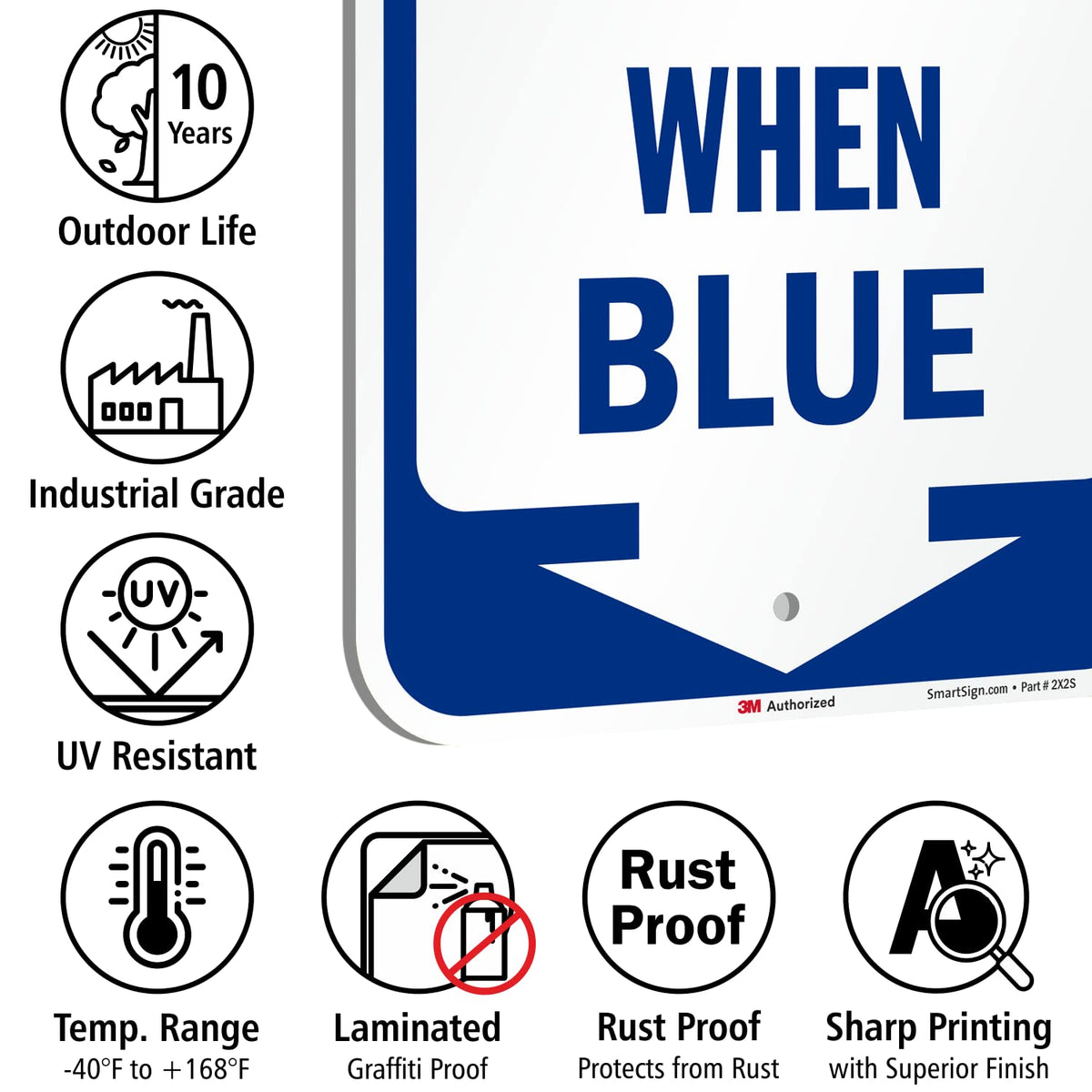 SmartSign Icy Conditions When Blue Sign with Down Arrow - 18 x 12 inch, 63 mil Aluminum, 3M Laminated Engineer Grade Reflective Material, Blue and White, Made in USA