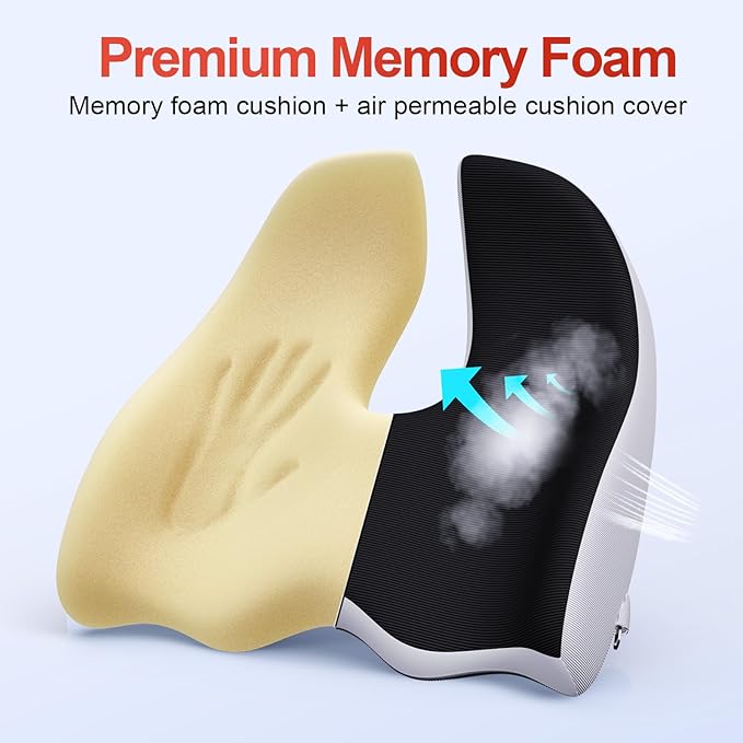 Benazcap X Large Memory Seat Cushion for Office Chair Ergonomic Cushions Butt Pillow for Pressure Relief Sciatica & Pain Relief Memory Foam for Long Sitting for Gaming Chair and Car Seat-Black & Grey