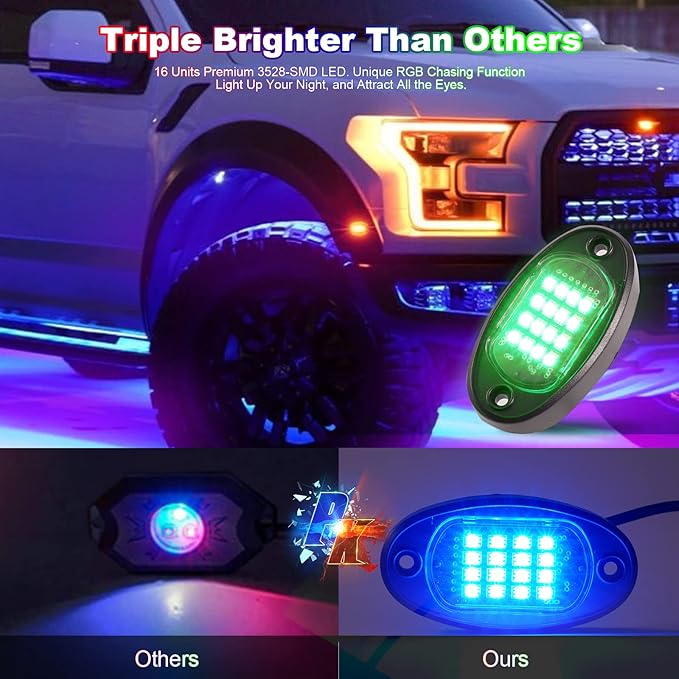 8 Pods RGB LED Rock Lights for Jeeps Trucks Golf Cart ATV UTV RZR SUV Offroad Pickup Car, Waterproof Multicolor Underglow Kit with APP Music Mode Underbody Neon Light Vehicle Underneath Accent 12V
