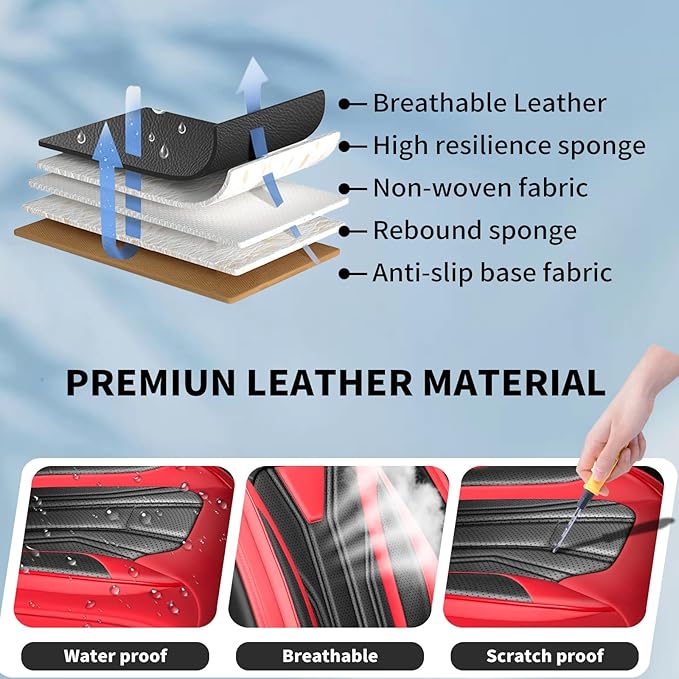 Fit Versa Car Seat Covers Compatible with Nissan Versa 2008-2025 2026 - Premium Leather， Waterproof Breathable， All-Weather Seat Cushion Protecto&Airbag Compatible (2 Front Seat Red&Black)