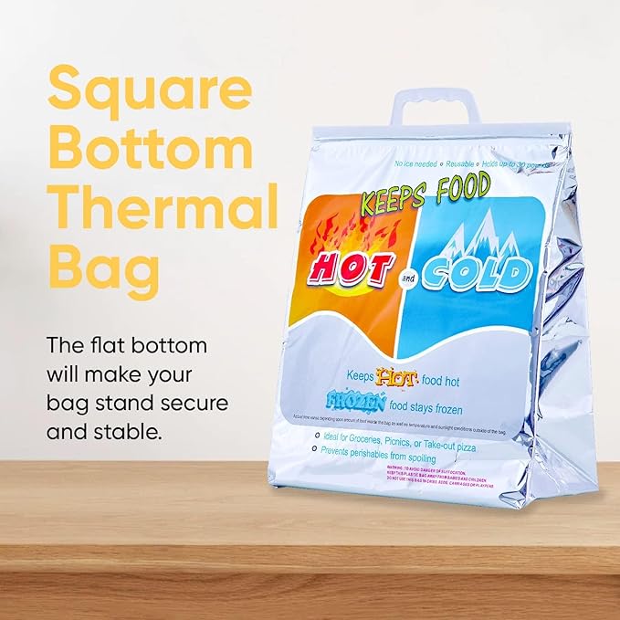 Superio Hot and Cold Insulated Bags for Food Delivery, Grocery Shopping Bags, Food Storage for Hot and Frozen Food for Travel, Disposable Cooler Bag, Reinforced Thermal Lunch Bag (8, 13"x7"x15.5")