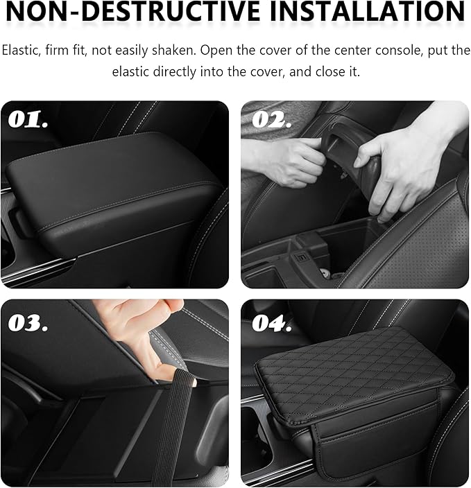 Upgraded Center Console Cover, Microfiber Leather Armrest Cover Cushion With 2 Storage Bags, Universal Car Armrest Storage Box Interior Accessories for Most Vehicles (Gray)