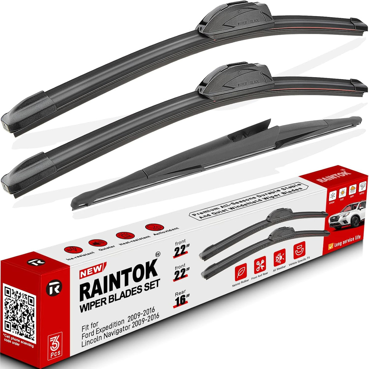 Windshield Wiper Blades Replacement for 2009-2016 Ford Expedition Lincoln Navigator Original Factory Quality Front Rear Wipers Blade Set for My Car - 22" 22" 16" (Pack of 3)
